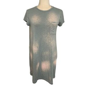 Lou Grey Womens Blue White Bleach Short Sleeve T Shirt Mini Dress Small
